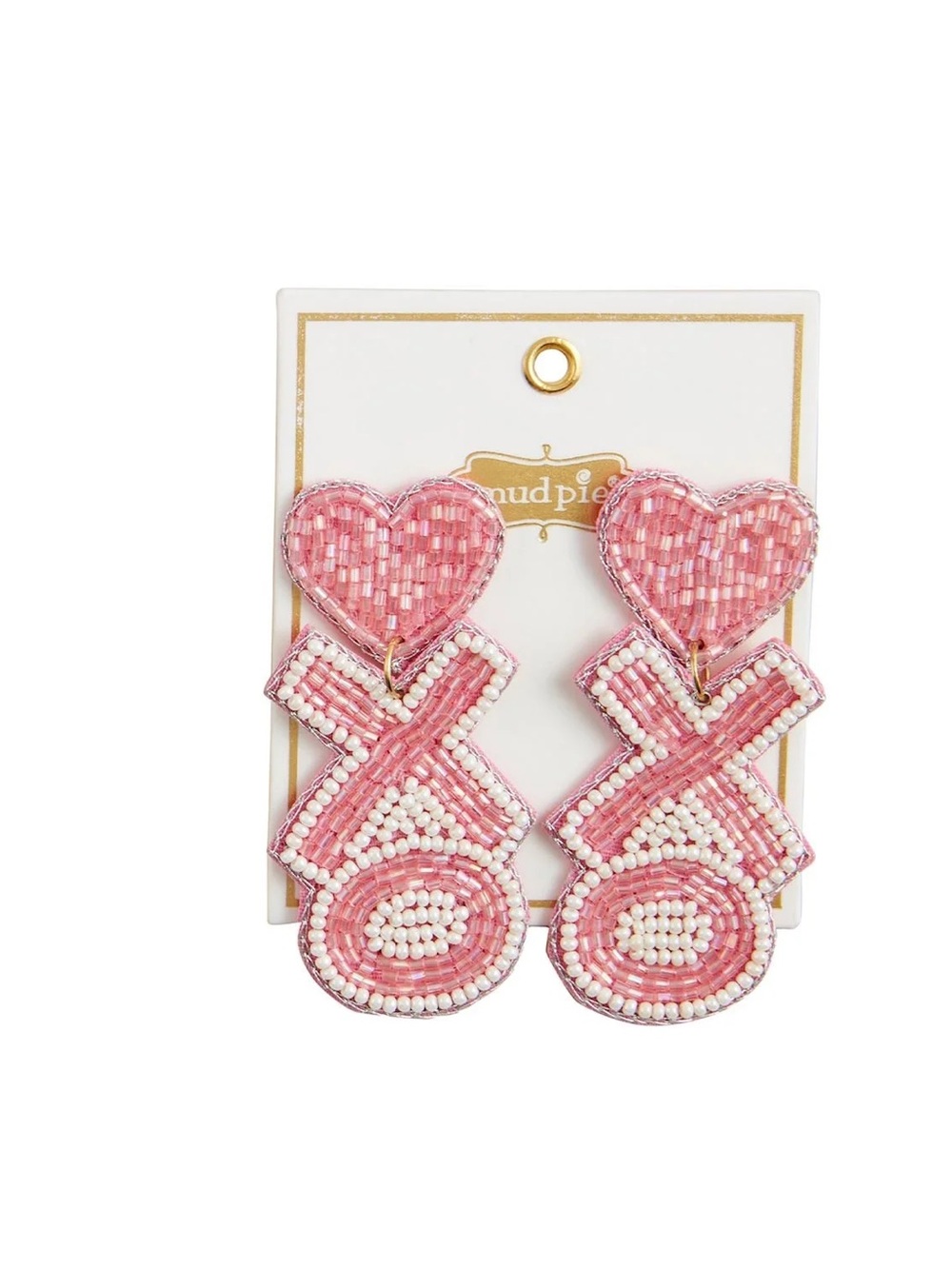 Pink Beaded XOXO Heart Drop Earrings by Mud Pie